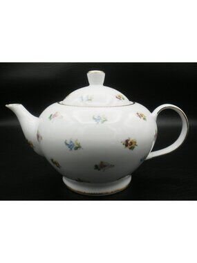 Rosebud by Godinger Teapot Blue and Pink Floral Gold Trim 30 Oz. Capacity